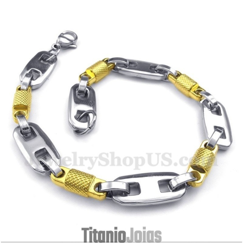 Pulseira Masculina De Cilindro De Titânio E Ouro Pulseira Masculina De Cilindro De Titânio E Ouro