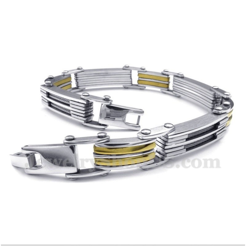 Pulseira Masculina De Titânio Com Cabo Dourado Pulseira Masculina De Titânio Com Cabo Dourado