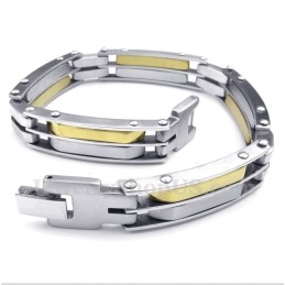 Pulseira Masculina De Titânio Com Cabo Dourado
