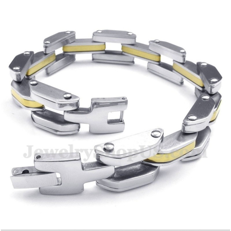 Pulseira Masculina De Titânio E Ouro