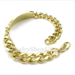 Pulseira Masculina De Titânio Dourado Com Diamantes E Padrão Grego Meandro