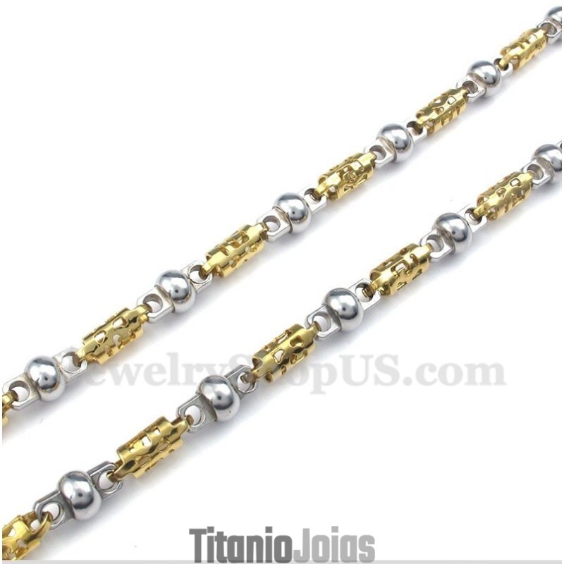 Colar Masculino Vazado Em Titânio E Ouro Colar Masculino Vazado Em Titânio E Ouro