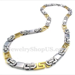 Colar Masculino De Titânio Dourado Com Padrão De Meandro Grego