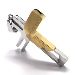 Pingente De Titânio Com Cruz "Te Amo Jesus" (Dourado)