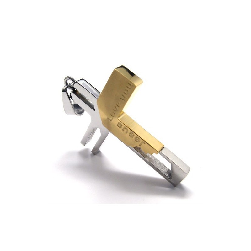 Pingente De Titânio Com Cruz "Te Amo Jesus" (Dourado) Pingente De Titânio Com Cruz "Te Amo Jesus" (Dourado)