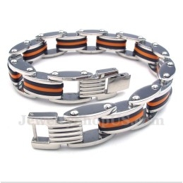 Pulseira Masculina De Titânio Laranja E Preta De Borracha