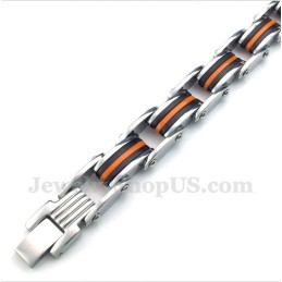 Pulseira Masculina De Titânio Laranja E Preta De Borracha