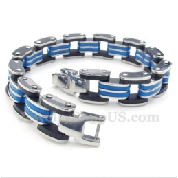 Pulseira Masculina De Titânio Azul E Preta De Borracha