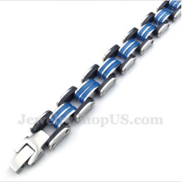Pulseira Masculina De Titânio Azul E Preta De Borracha