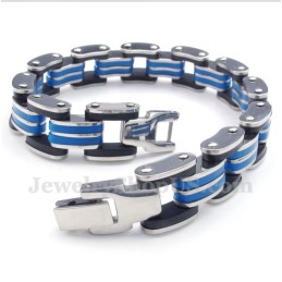 Pulseira Masculina De Titânio Azul E Preta De Borracha