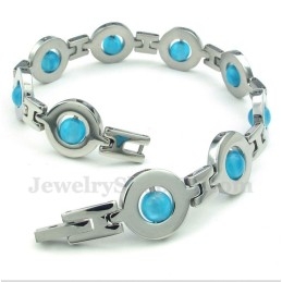 Pulseira Masculina De Titânio Azul Com Contas Redondas