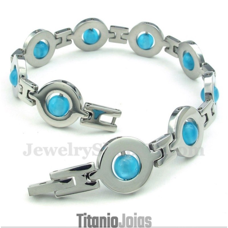 Pulseira Masculina De Titânio Azul Com Contas Redondas Pulseira Masculina De Titânio Azul Com Contas Redondas