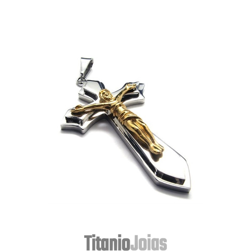 Pingente De Titânio Com Duas Camadas Cruzadas (Dourado) Pingente De Titânio Com Duas Camadas Cruzadas (Dourado)