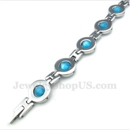 Pulseira Masculina De Titânio Azul Com Contas Redondas