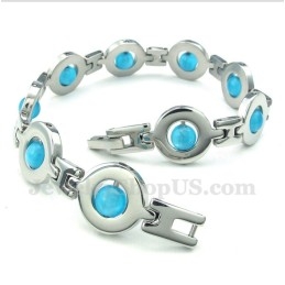Pulseira Masculina De Titânio Azul Com Contas Redondas