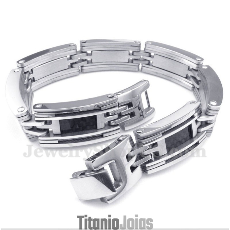 Pulseira Masculina De Cabo De Fibra De Carbono E Titânio