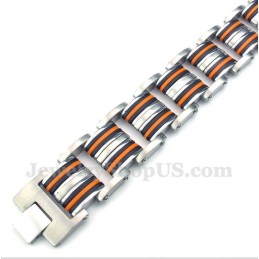 Pulseira Masculina De Titânio Laranja E Preta De Borracha