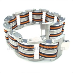 Pulseira Masculina De Titânio Laranja E Preta De Borracha