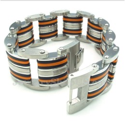 Pulseira Masculina De Titânio Laranja E Preta De Borracha