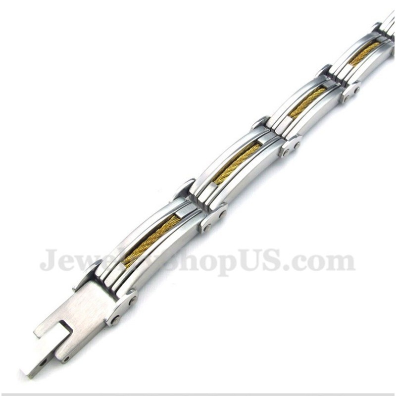 Pulseira Masculina De Titânio Com Cabo Dourado Pulseira Masculina De Titânio Com Cabo Dourado