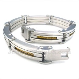 Pulseira Masculina De Titânio Com Cabo Dourado