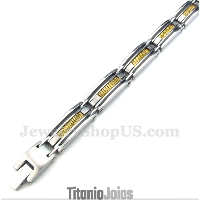 Pulseira Masculina De Titânio Com Cabo Dourado Pulseira Masculina De Titânio Com Cabo Dourado