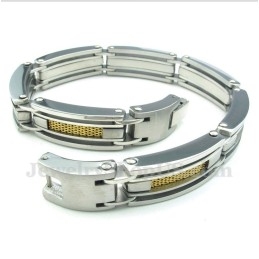 Pulseira Masculina De Titânio Com Cabo Dourado