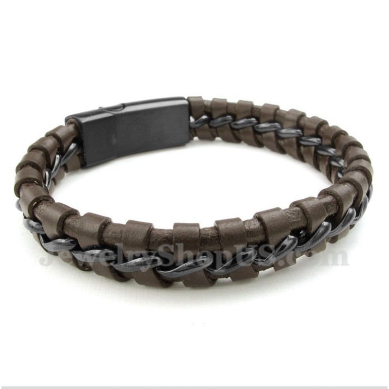 Pulseira Masculina De Couro De Titânio