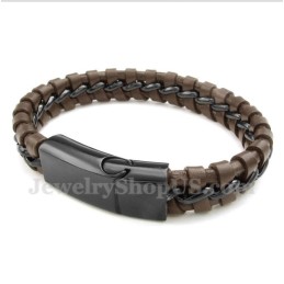 Pulseira Masculina De Couro De Titânio