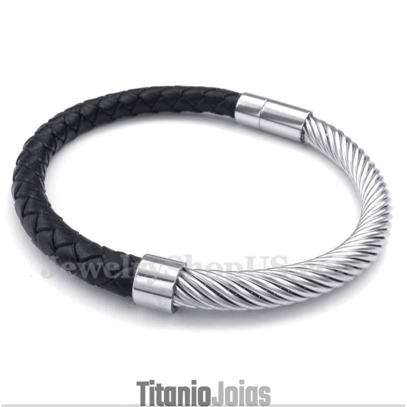 Pulseira Masculina De Couro De Titânio Pulseira Masculina De Couro De Titânio