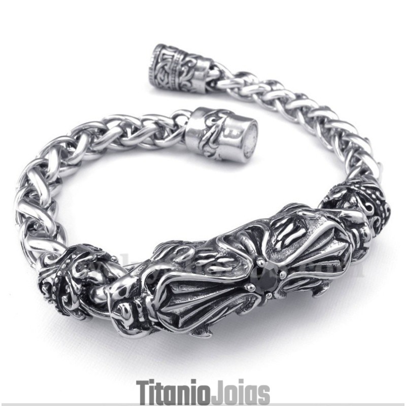 Pulseira Masculina De Titânio Com Diamantes Fundidos Pulseira Masculina De Titânio Com Diamantes Fundidos