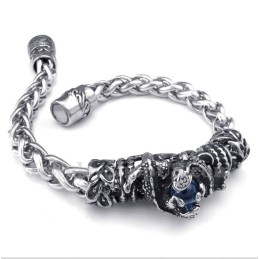 Pulseira Masculina De Titânio Fundido Com Diamante Azul