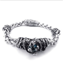Pulseira Masculina De Titânio Fundido Com Diamante Azul