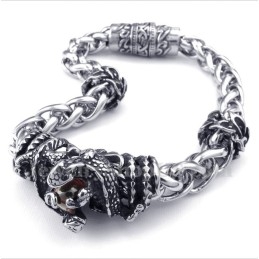 Pulseira Masculina De Titânio Fundido Com Diamante Vermelho