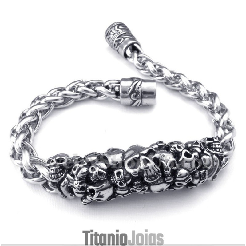 Pulseira Masculina De Titânio Fundido Com Caveira Pulseira Masculina De Titânio Fundido Com Caveira