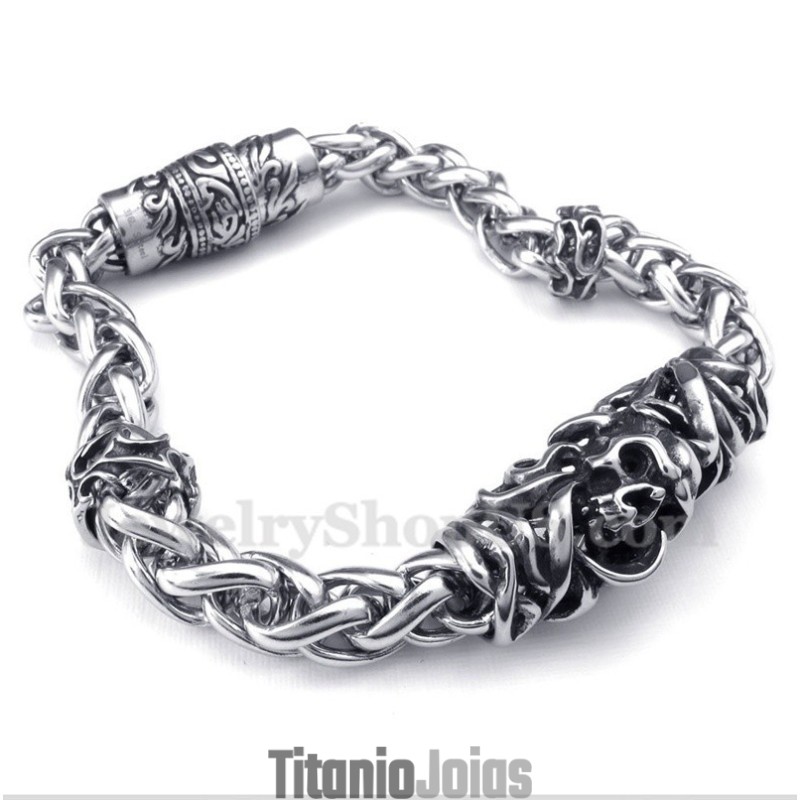 Pulseira Masculina De Titânio Fundido Com Caveira Pulseira Masculina De Titânio Fundido Com Caveira