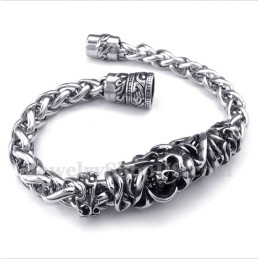 Pulseira Masculina De Titânio Fundido Com Caveira