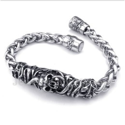 Pulseira Masculina De Titânio Fundido Com Caveira