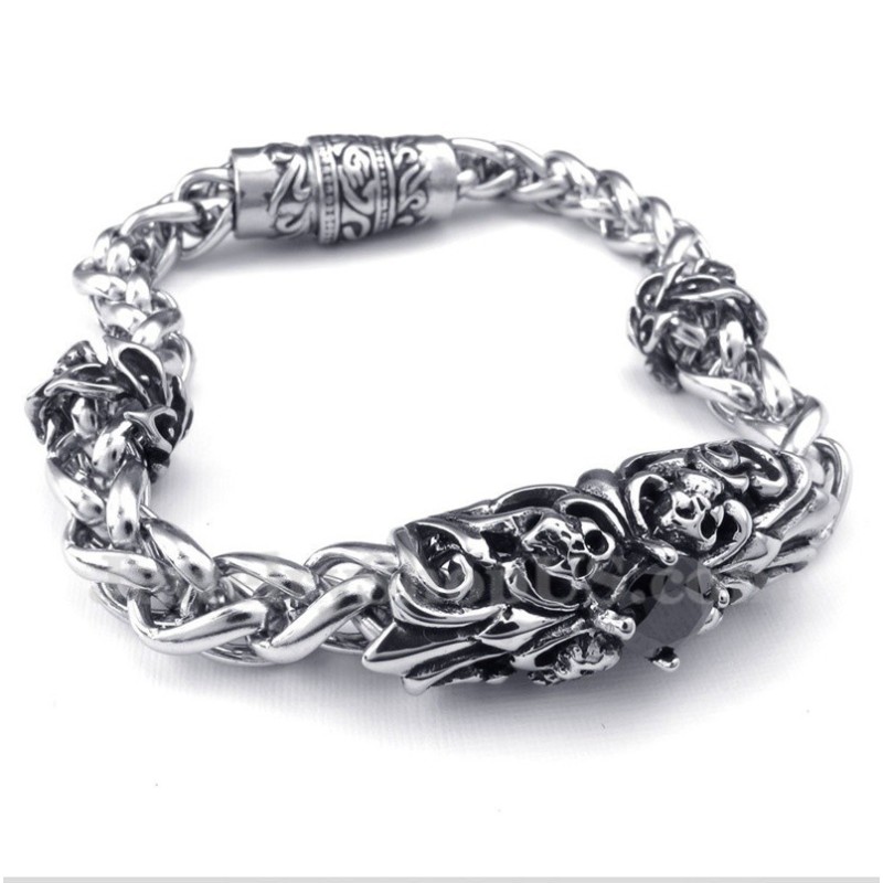 Pulseira Masculina De Titânio Fundido Com Diamante Negro