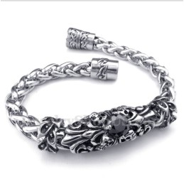 Pulseira Masculina De Titânio Fundido Com Diamante Negro