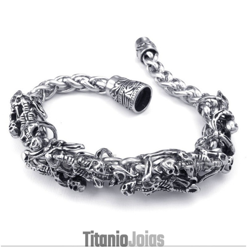 Pulseira Masculina De Titânio Fundido Com Caveira Pulseira Masculina De Titânio Fundido Com Caveira