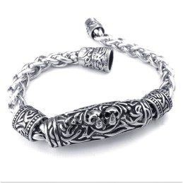 Pulseira Masculina De Titânio Fundido Com Caveira