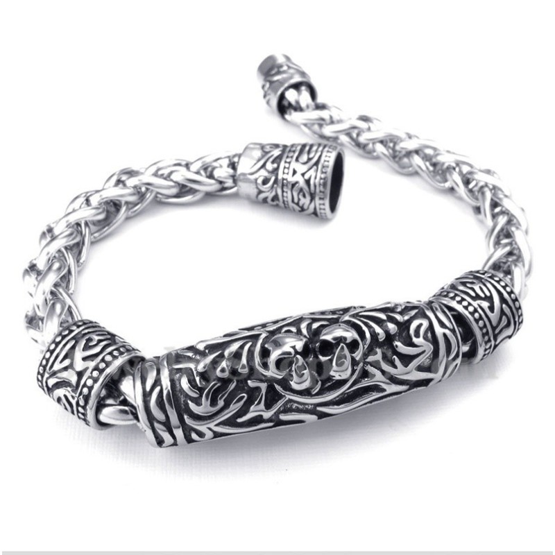 Pulseira Masculina De Titânio Fundido Com Caveira