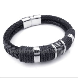 Pulseira Masculina De Couro Preto De Titânio