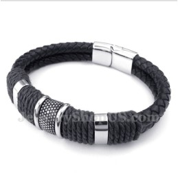 Pulseira Masculina De Couro Preto De Titânio
