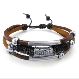Pulseira Masculina De Couro De Titânio