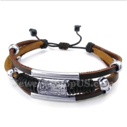 Pulseira Masculina De Couro De Titânio