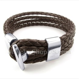 Pulseira Masculina De Couro De Titânio