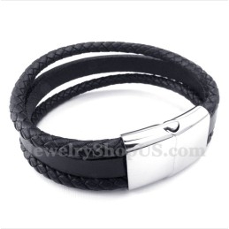 Pulseira Masculina De Couro Preto De Titânio