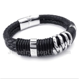 Pulseira Masculina De Couro Preto De Titânio